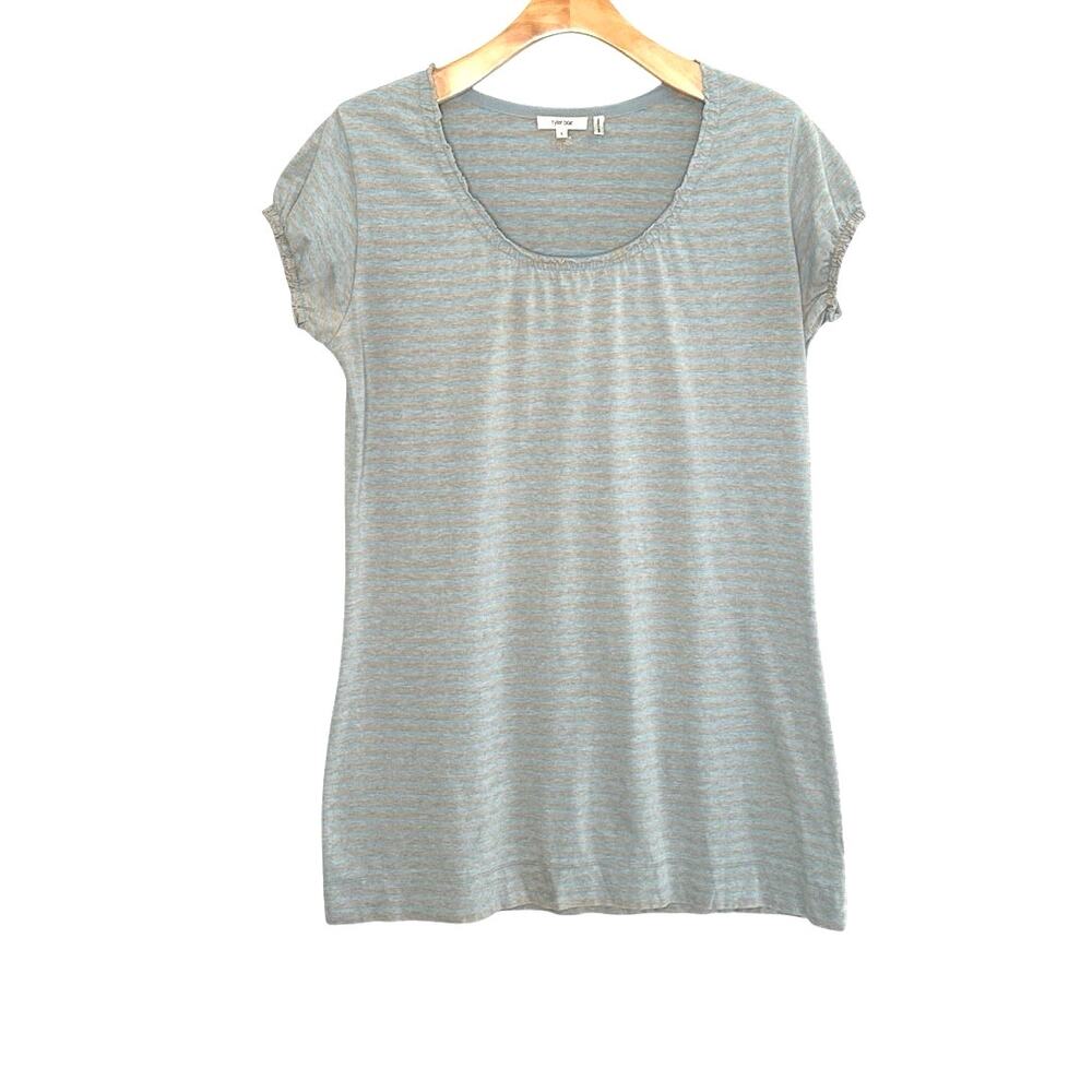 Tyler Boe jersey knit stripe blue gray dress cotton size large